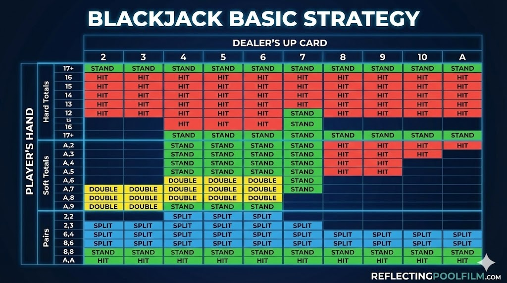 ブラックジャックの必勝法「ベーシックストラテジー」の攻略チャート表(カンニングペーパー)